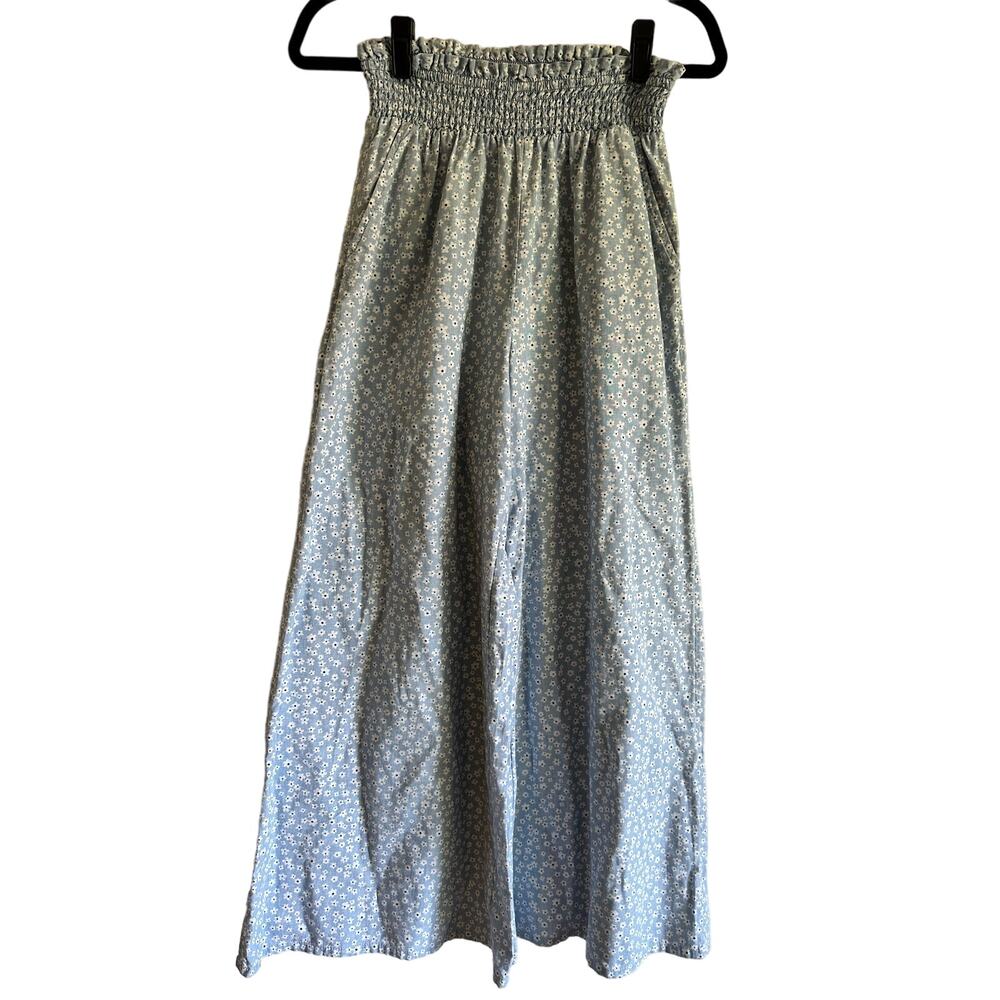 American Eagle Daisy Floral Cotton Ruched Waist Wide Leg Pants Size Medium